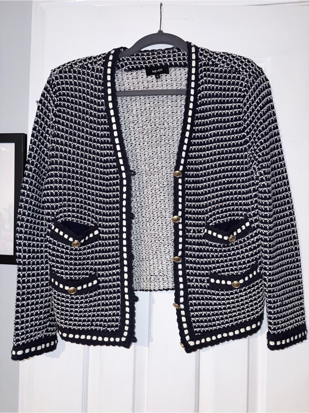ME+EM Black and White Knit Tweed-Style Cardigan